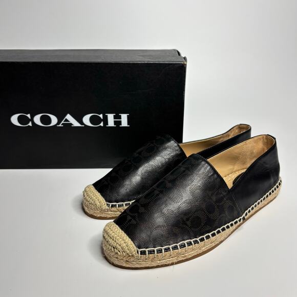 Coach Shoes - Coach Carley Leather Slip On Espadrille Loafers in Black